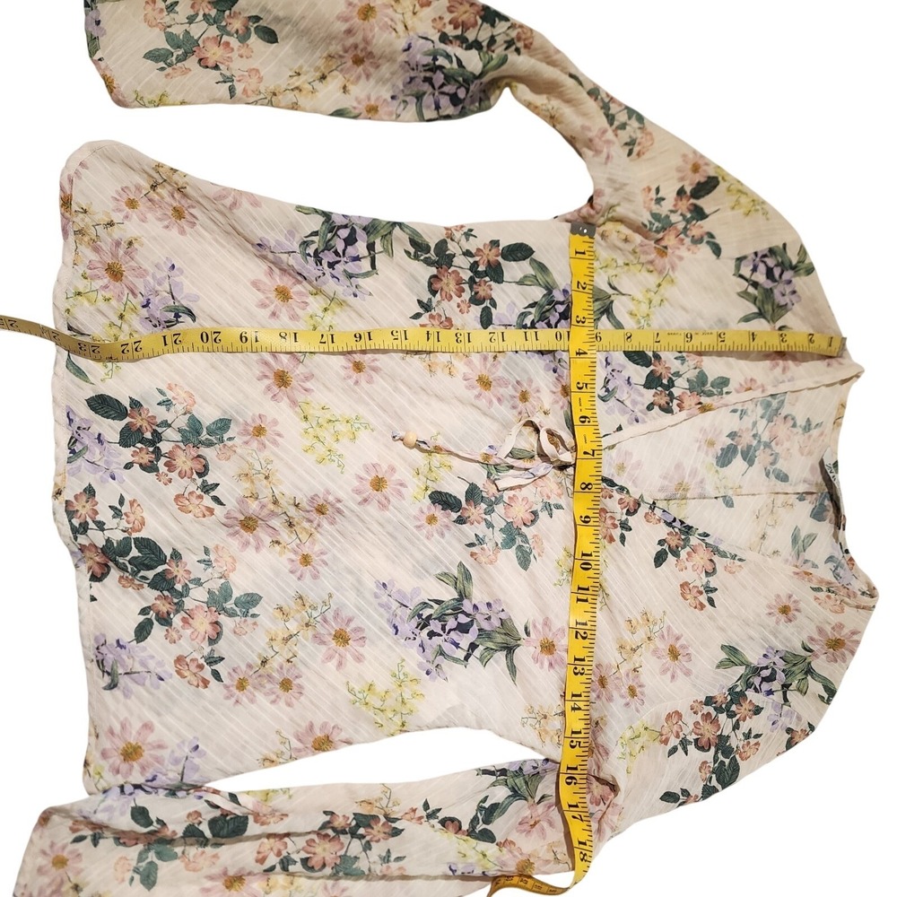 Zara Beige Floral Long Sleeve Blouse Top Size X Small - Picture 5 of 6